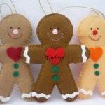 Gingerbread, Felt Christmas Ornament - Set of 3