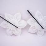 White Felt Flower, Hair Pin..