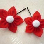 Red Felt Flower, Hair Pins ..