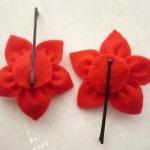 Red Felt Flower, Hair Pins ..