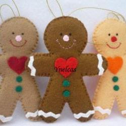Gingerbread, Felt Christmas Ornament - Set of 3