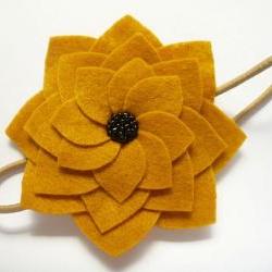 Felt Flower Headband, Mustard Felt Beaded Flower Headband