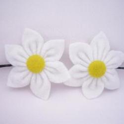 White Felt Flower, Hair  Pins - Set of 2