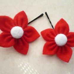 Red Felt Flower, Hair Pins - Set of 2