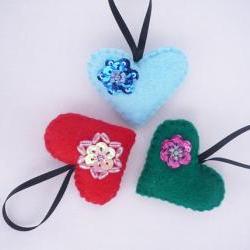 Heart, Felt Christmas Ornament -  Set of 3