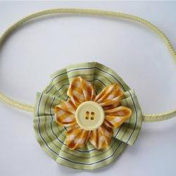 Fabric Headband with Pale Lemon  Rosette and Tiny Yellow flower