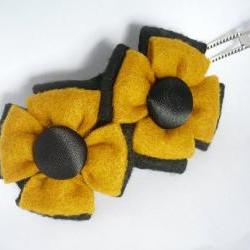 Barrette, Mustard and Black Felt Flower  